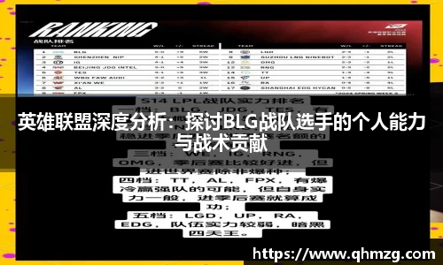 英雄联盟深度分析：探讨BLG战队选手的个人能力与战术贡献